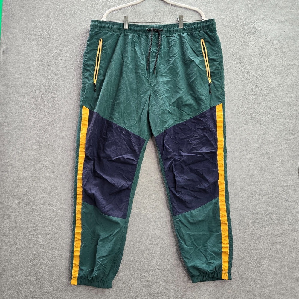 American Eagle Men Activewear Pants XL Green Colorblock Jogger Zipper Logo Nylon